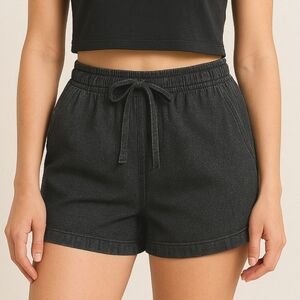 Time and Tru Small Black Acid Wash Shorts Elastic Waistband‎ Cotton High Waisted